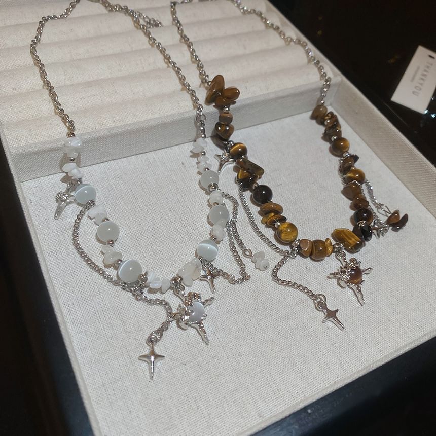 Faux Gemstone Bead Star Pendant Alloy Choker (Various Designs)