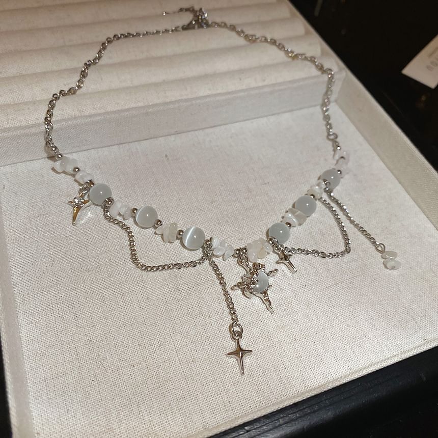 Faux Gemstone Bead Star Pendant Alloy Choker (Various Designs)