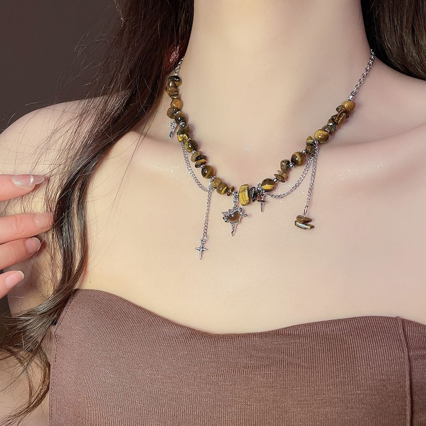 Faux Gemstone Bead Star Pendant Alloy Choker (Various Designs)