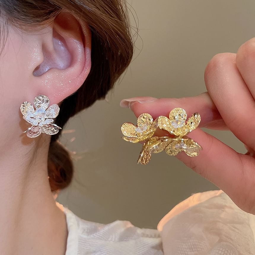 Earring Floral Rhinestone Statement Alloy