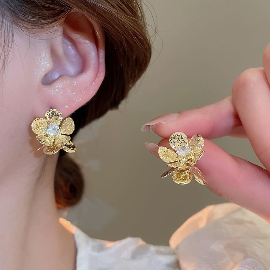 Earring Floral Rhinestone Statement Alloy