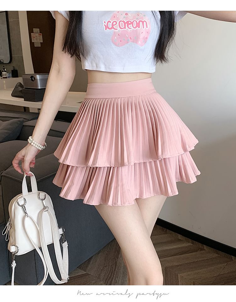 A-Line Waist Plain Skirt High Tiered Accordion Pleated Mini