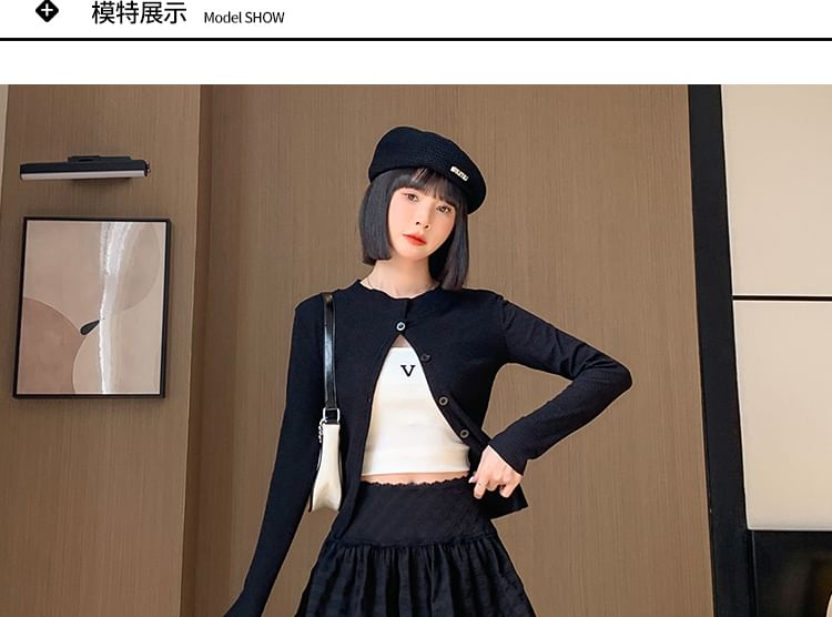 Lace Skirt High A-Line Trim Plain Waist Mini