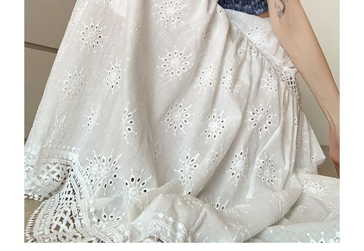 Waist Plain Midi Designs) A-Line Embroidered Elastic Skirt (Various