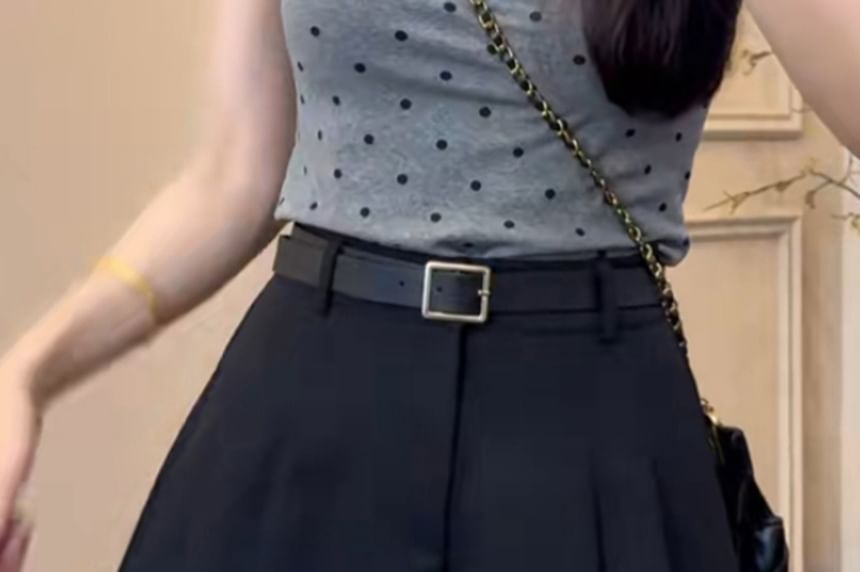 Waist Plain High Skort Pleated