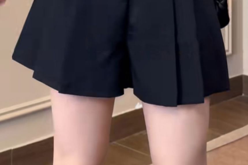 Waist Plain High Skort Pleated