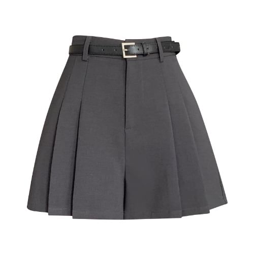 Waist Plain High Skort Pleated