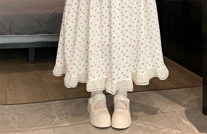 Midi Elastic A-Line Waist Skirt Floral