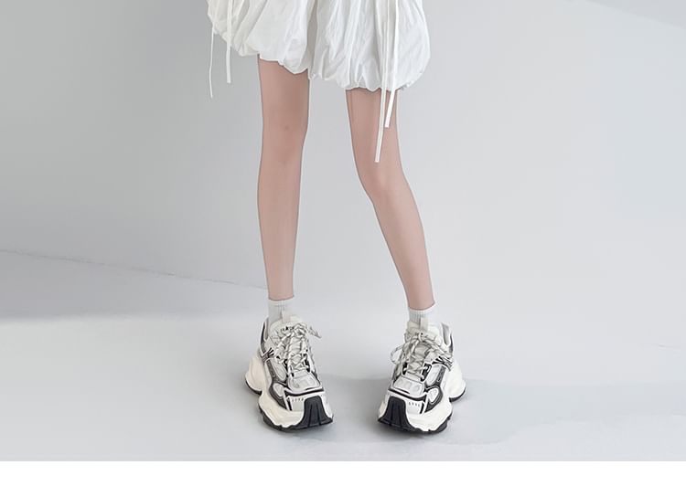 A-Line Mini Bow Elastic Plain Bubble Hem Skirt Waist