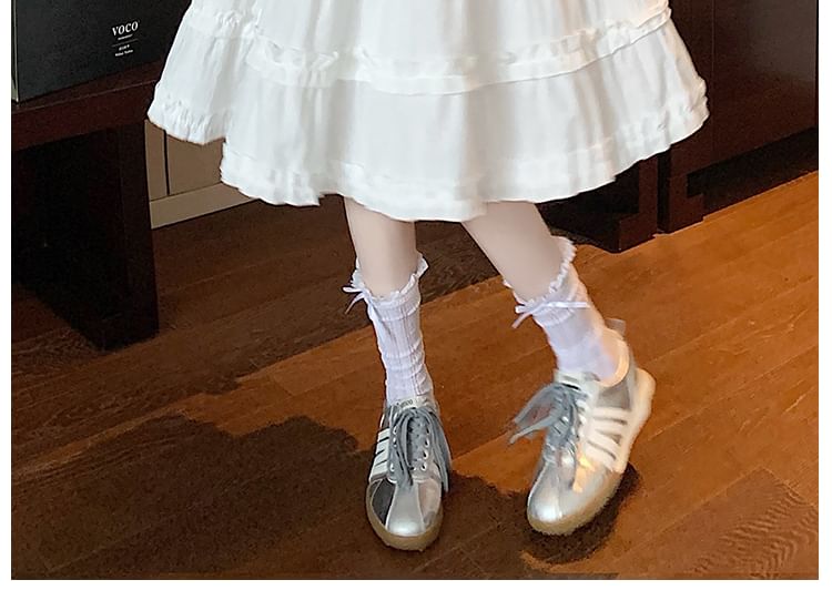 Skirt Ruffle Plain Elastic Tiered A-Line Trim Waist