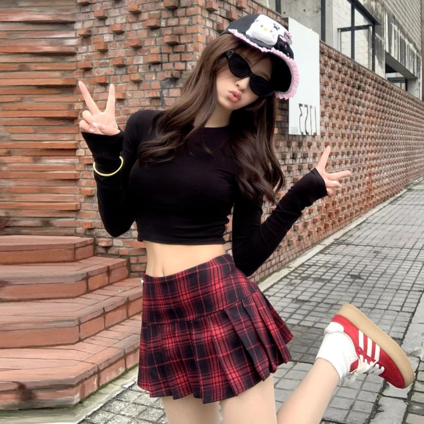Skirt Waist Mini Pleated High A-Line Plaid