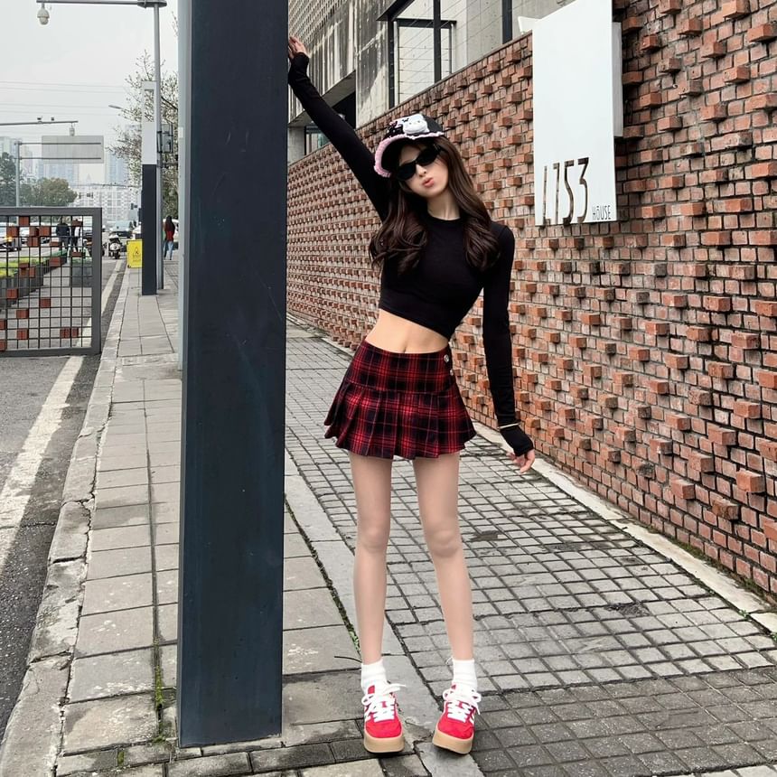 Skirt Waist Mini Pleated High A-Line Plaid