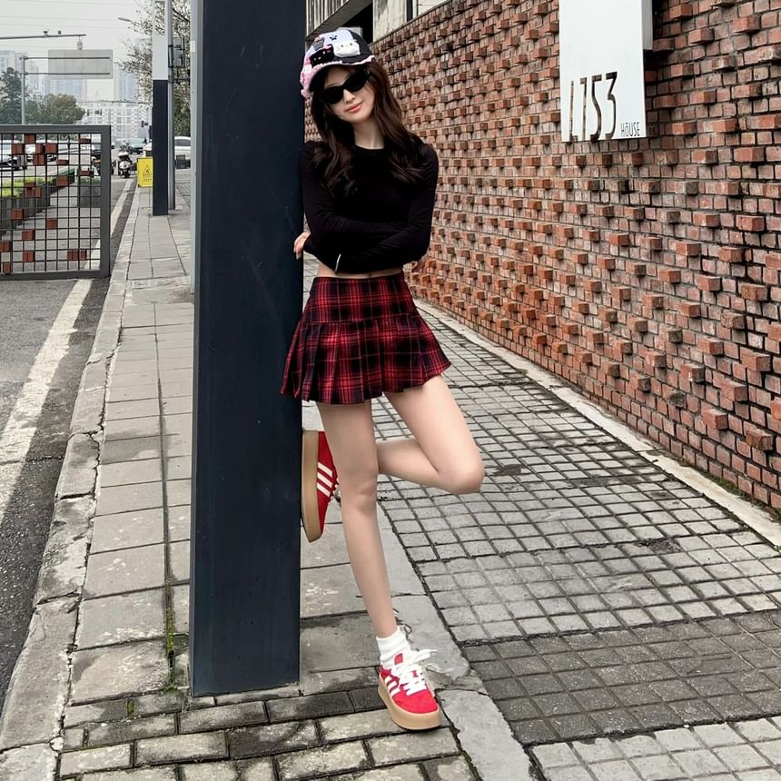 Skirt Waist Mini Pleated High A-Line Plaid