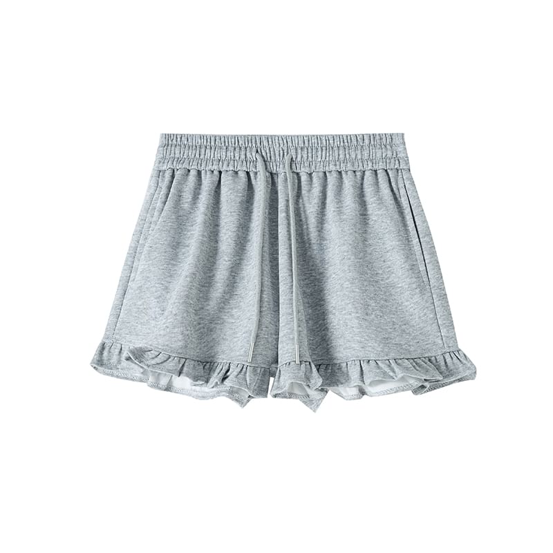 Shorts Waist Trim Sweat Drawstring Ruffle