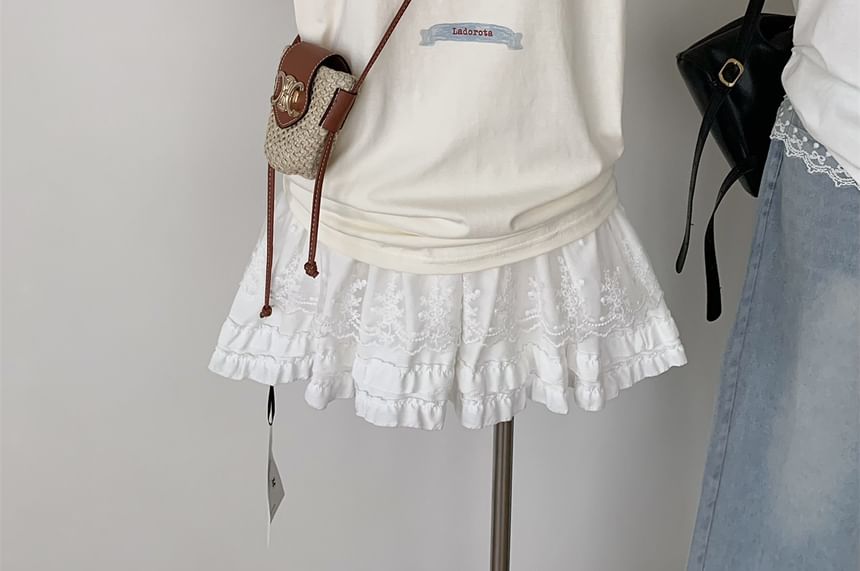 Neck Tee Cartoon Short-Sleeve Crew Print