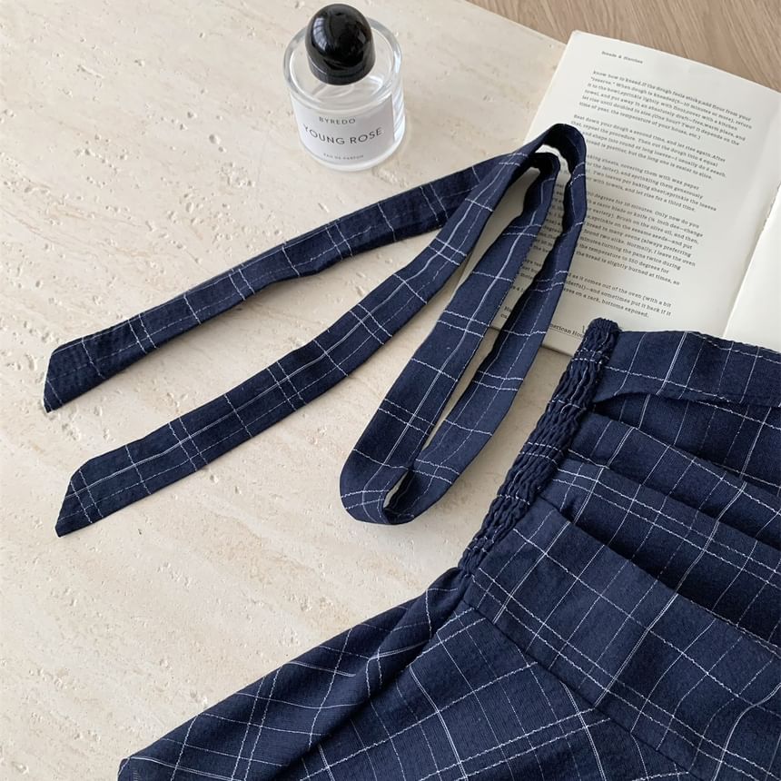 Peplum Set: + Plaid Skinny Tube Scarf Top