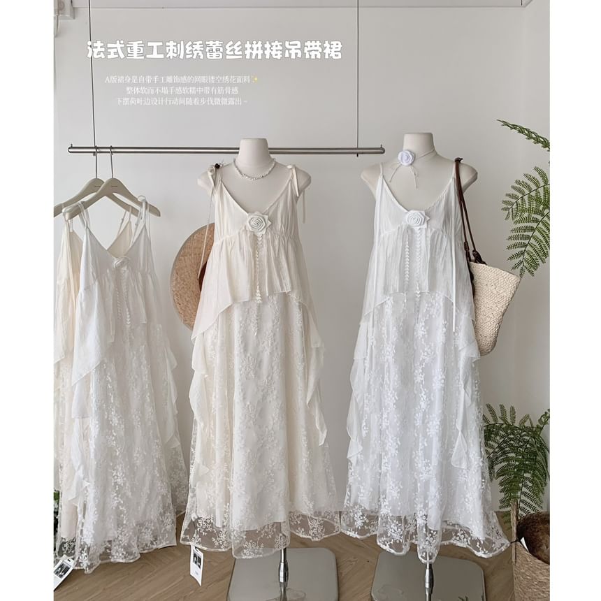 Maxi Lace Dress A-Line Spaghetti Strap V-Neck