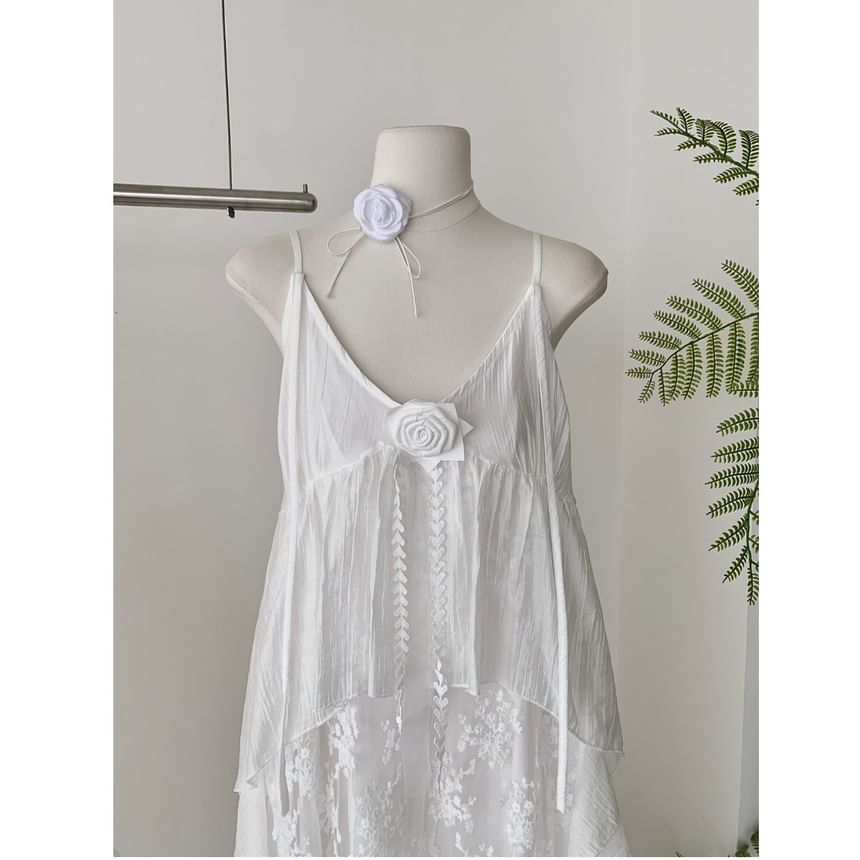 Maxi Lace Dress A-Line Spaghetti Strap V-Neck