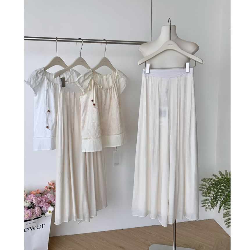 Set: High Short-Sleeve Maxi A-Line + Top Skirt Rise Plain