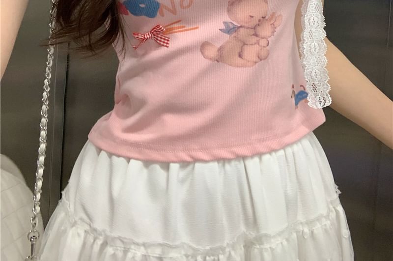 Tee Print Crop Crewneck Rabbit Short-Sleeve