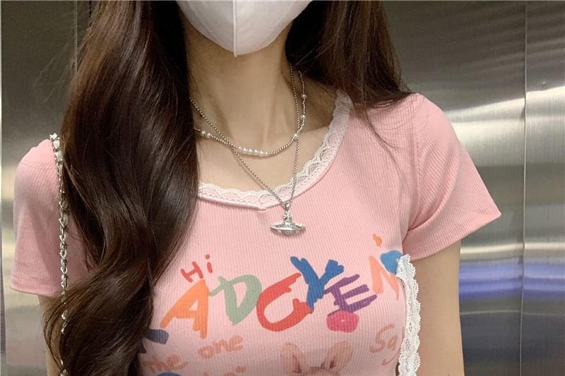 Tee Print Crop Crewneck Rabbit Short-Sleeve