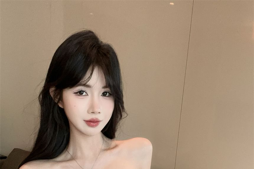 Top Crop Trim Plaid Cap-Sleeve Two-Piece Mock