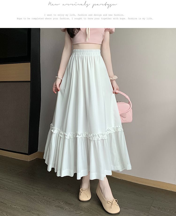 Maxi Skirt High Waist A-Line Plain