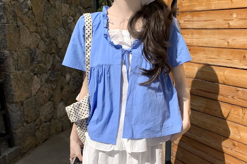 Two / Tone Mock Short-Sleeve Waist Top Maxi Two-Piece High