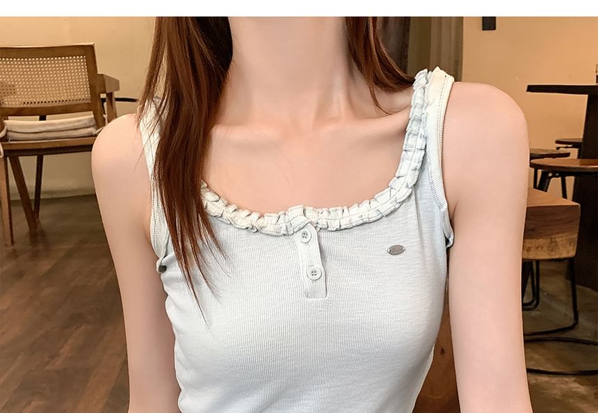 Top Frill Trim Tank Plain Crewneck