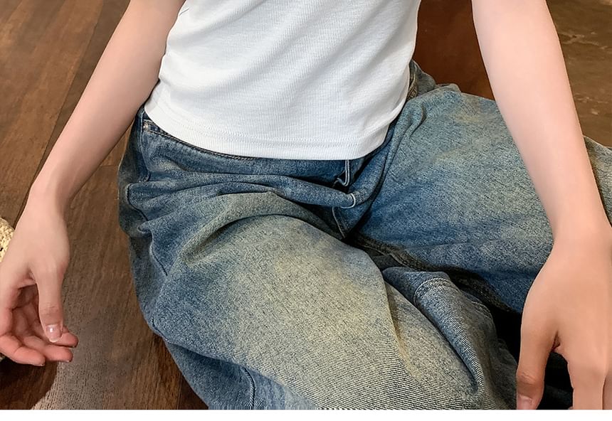 Top Frill Trim Tank Plain Crewneck