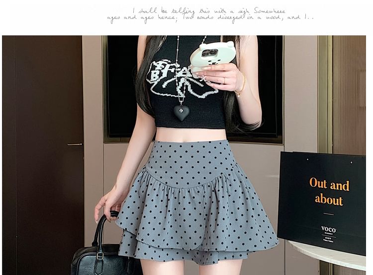 Dotted Mini A-Line Skirt Waist High