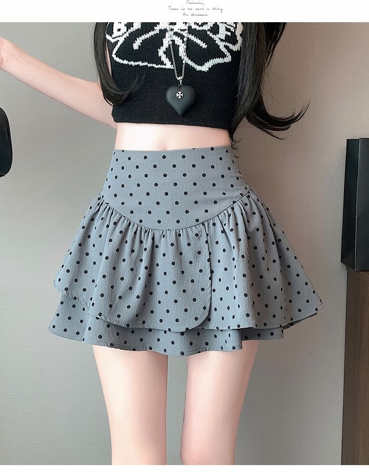 Dotted Mini A-Line Skirt Waist High
