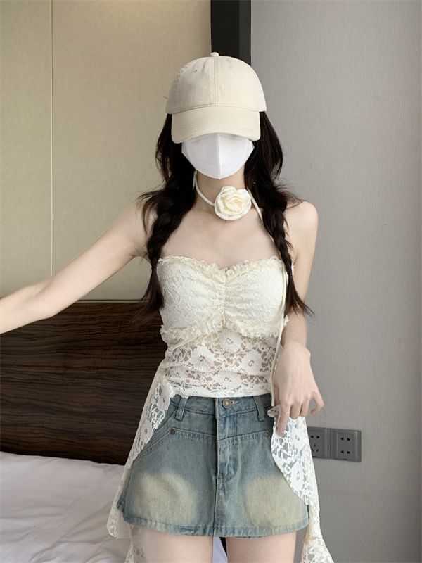 Top Lace Strapless Asymmetrical