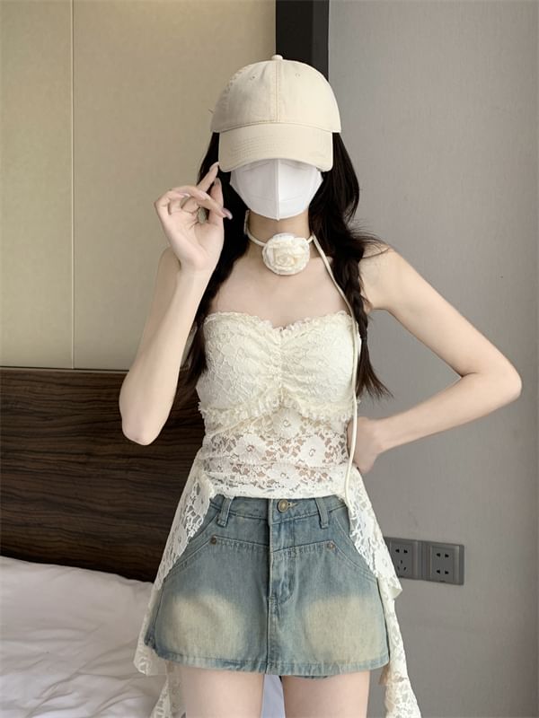 Top Lace Strapless Asymmetrical