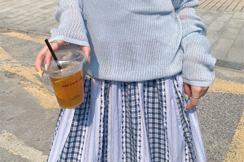 Top + Knit Sleeveless Set: Plain Long-Sleeve