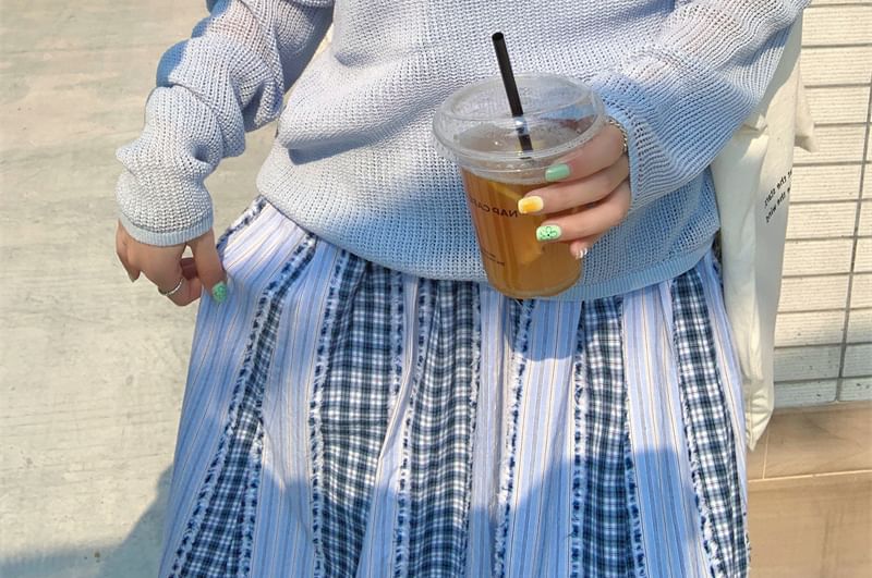 Top + Knit Sleeveless Set: Plain Long-Sleeve