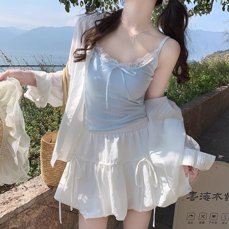 Lace Trim Top Crop Plain Camisole