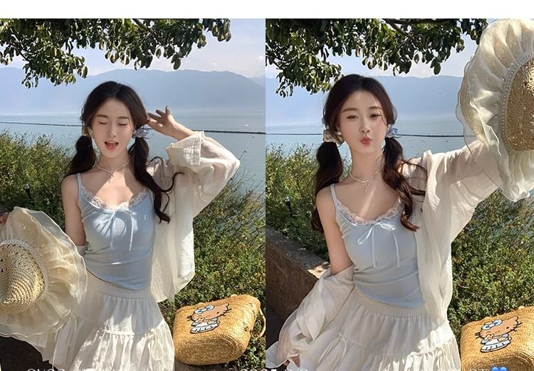 Lace Trim Top Crop Plain Camisole