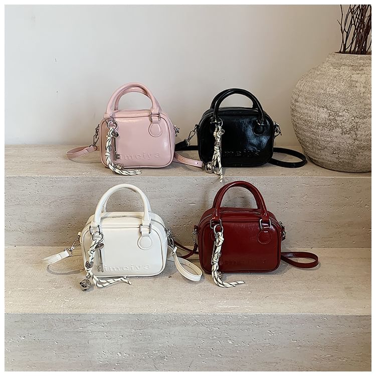Bag Crossbody Handle Top Faux Leather Lettering