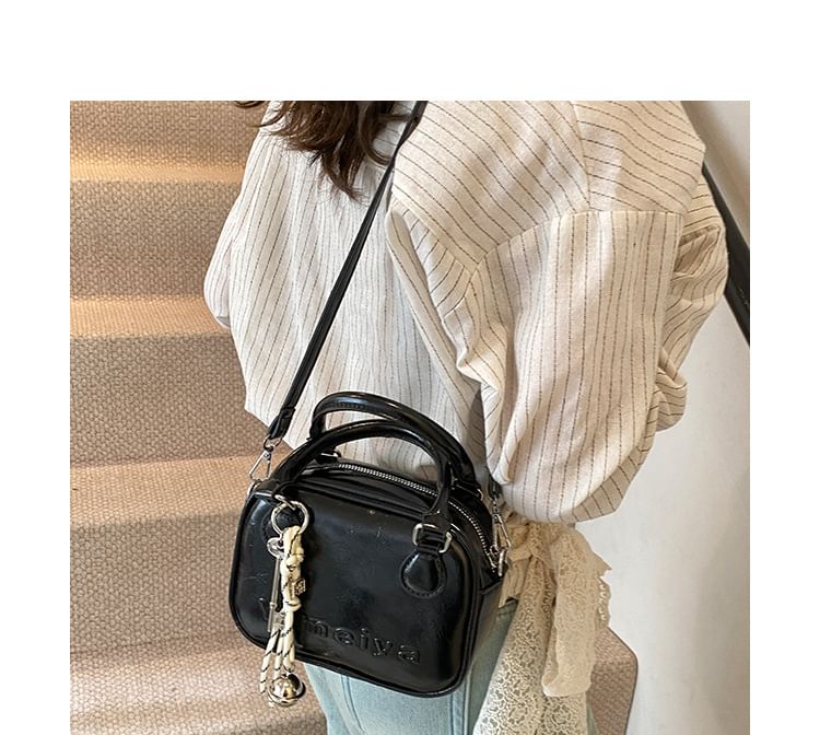 Bag Crossbody Handle Top Faux Leather Lettering
