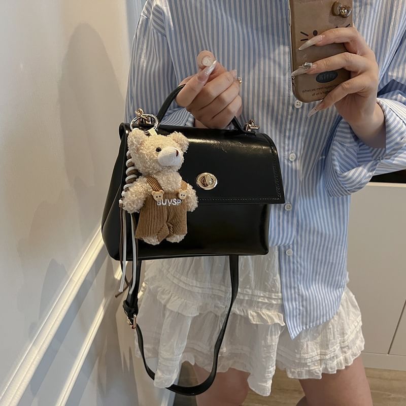 Bag Set Flap Twist Lock Handle Faux Crossbody Charm Leather Top /