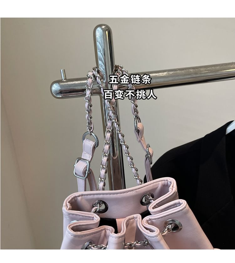 Leather Strap Faux Chain Plain Backpack Bow