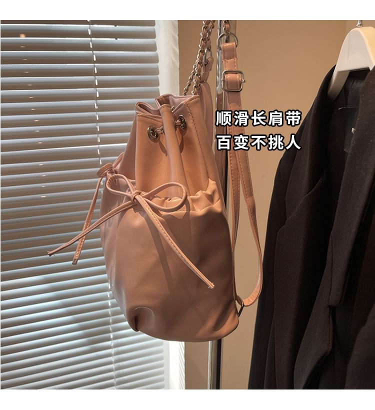 Leather Strap Faux Chain Plain Backpack Bow