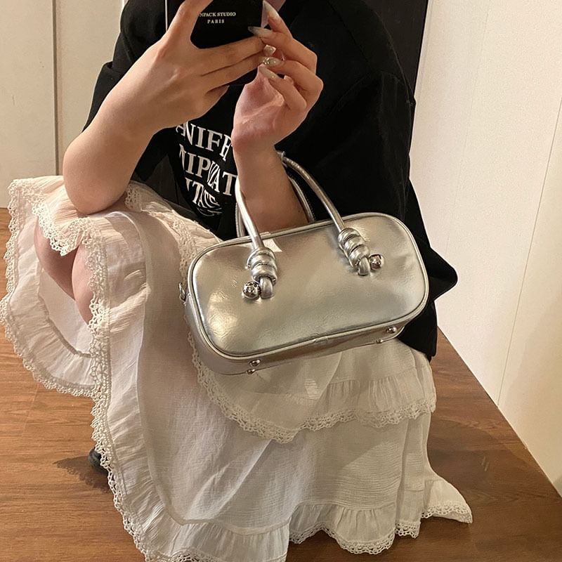 Leather Crossbody Bag Handle Faux Top Plain