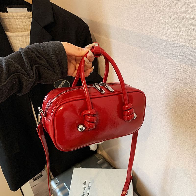 Leather Crossbody Bag Handle Faux Top Plain