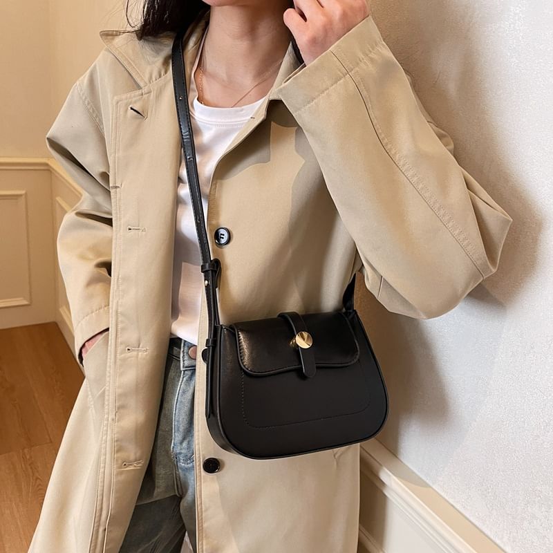 Bag Faux Crossbody Leather Flap Plain