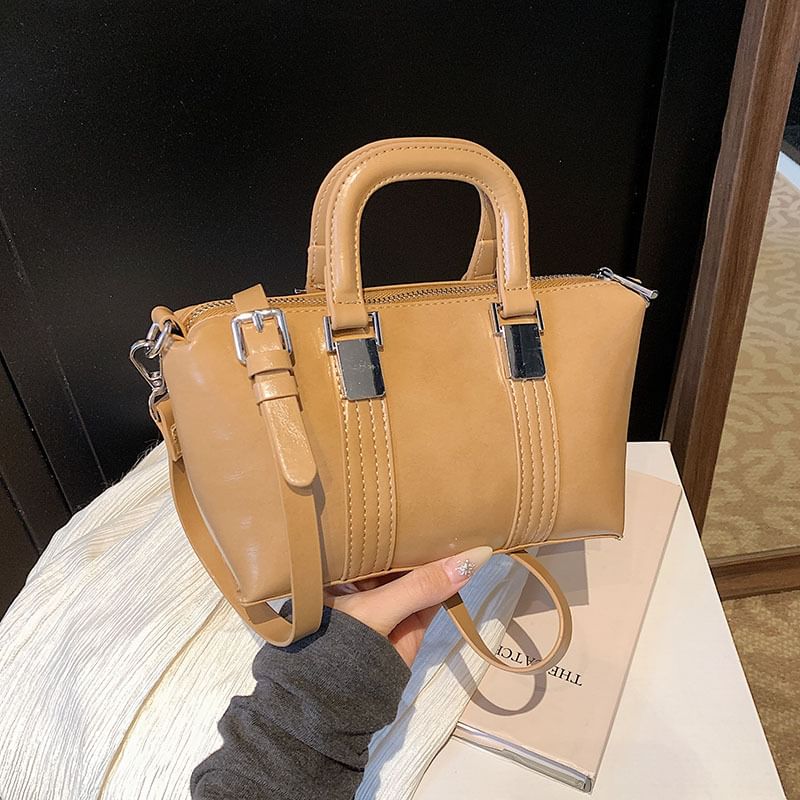 Plain Faux Crossbody Bag Handle Leather Top