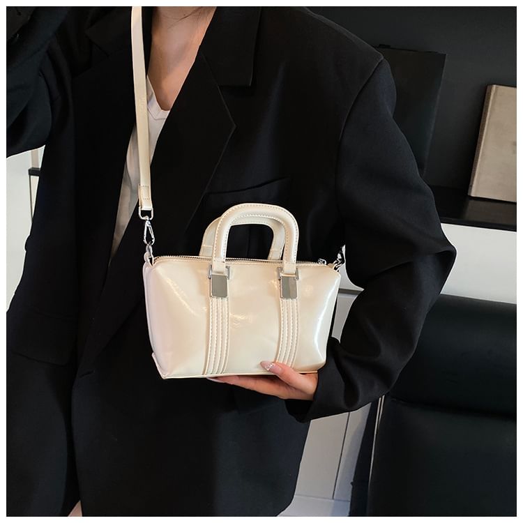 Plain Faux Crossbody Bag Handle Leather Top