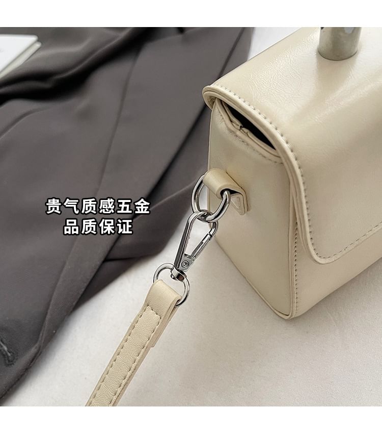 Handle Faux Flap Plain Bag Leather Top Crossbody