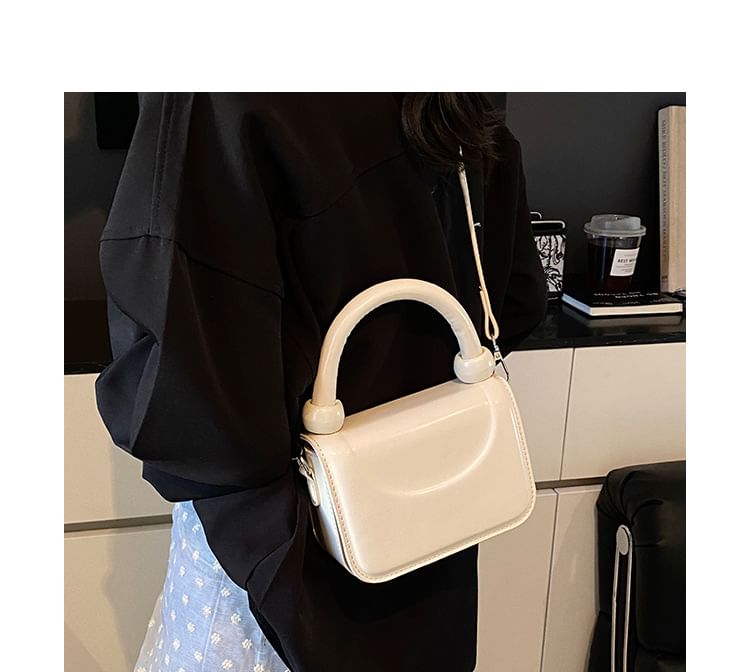 Leather Crossbody Top Handle Plain Faux Bag